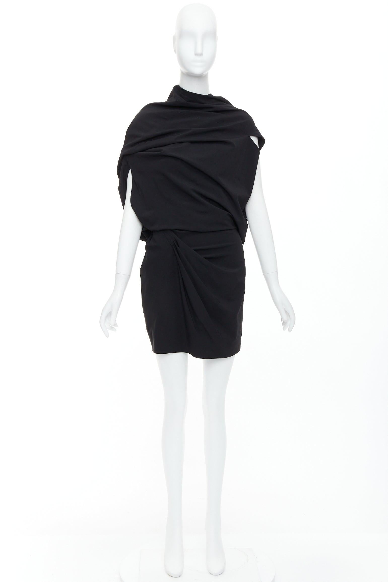 DONNA KARAN black drape cowl wrap front ruched dress US2 S
Reference: MECG/A00078
Brand: Donna Karan
Material: Viscose, Blend
Color: Black
Pattern: Solid
Closure: Snap Buttons
Lining: Black Fabric
Made in: China

CONDITION:
Condition: Very good,
