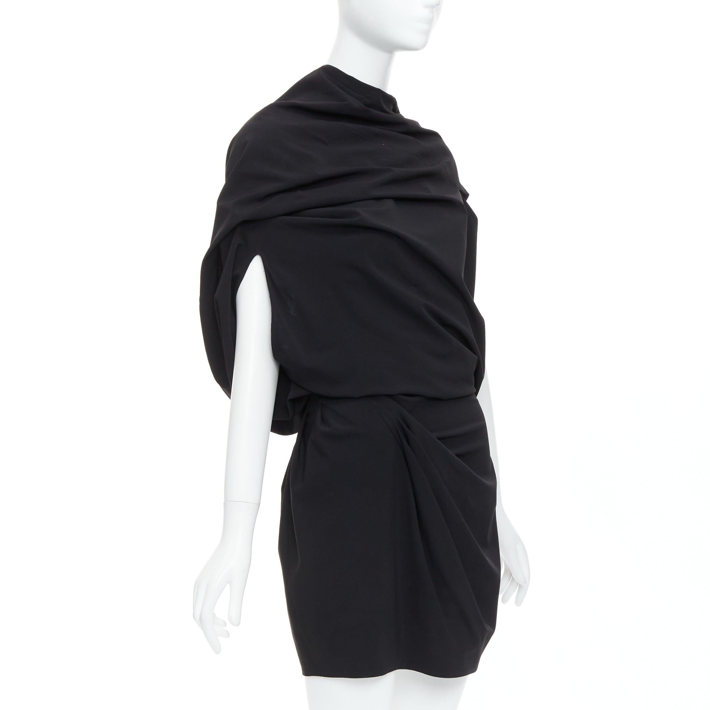 Black DONNA KARAN black drape cowl wrap front ruched dress US2 S For Sale