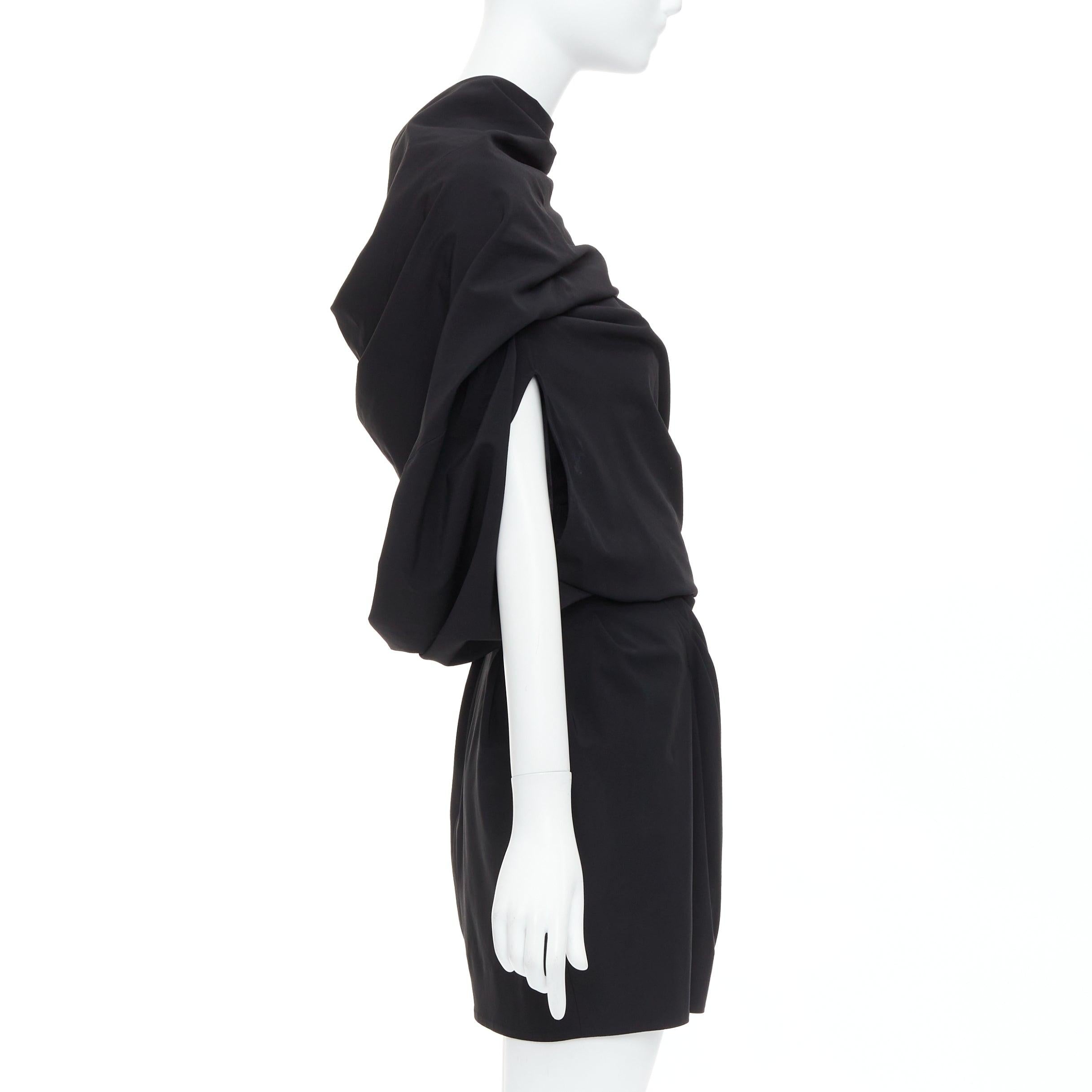 DONNA KARAN black drape cowl wrap front ruched dress US2 S In Good Condition For Sale In Hong Kong, NT