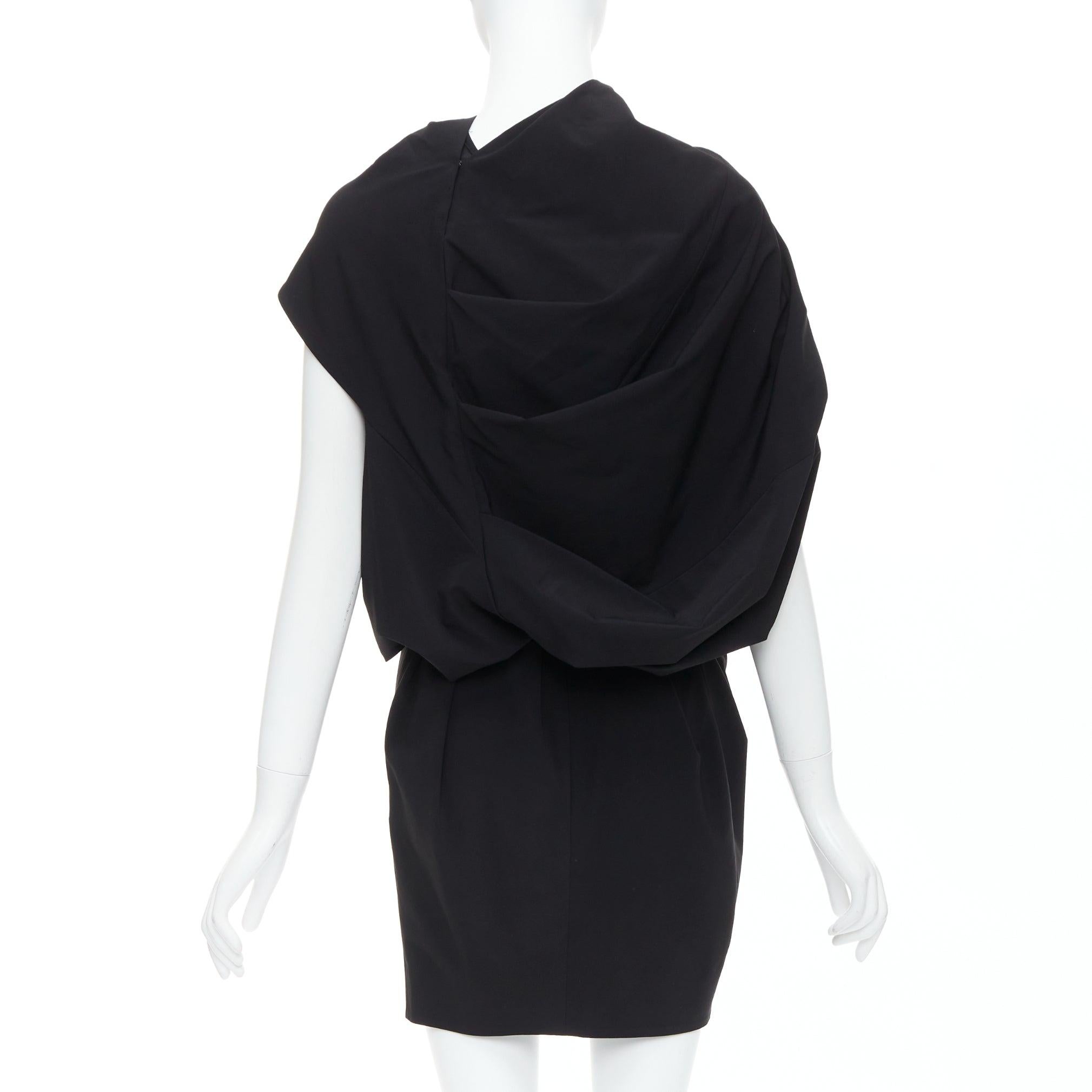 Women's DONNA KARAN black drape cowl wrap front ruched dress US2 S For Sale