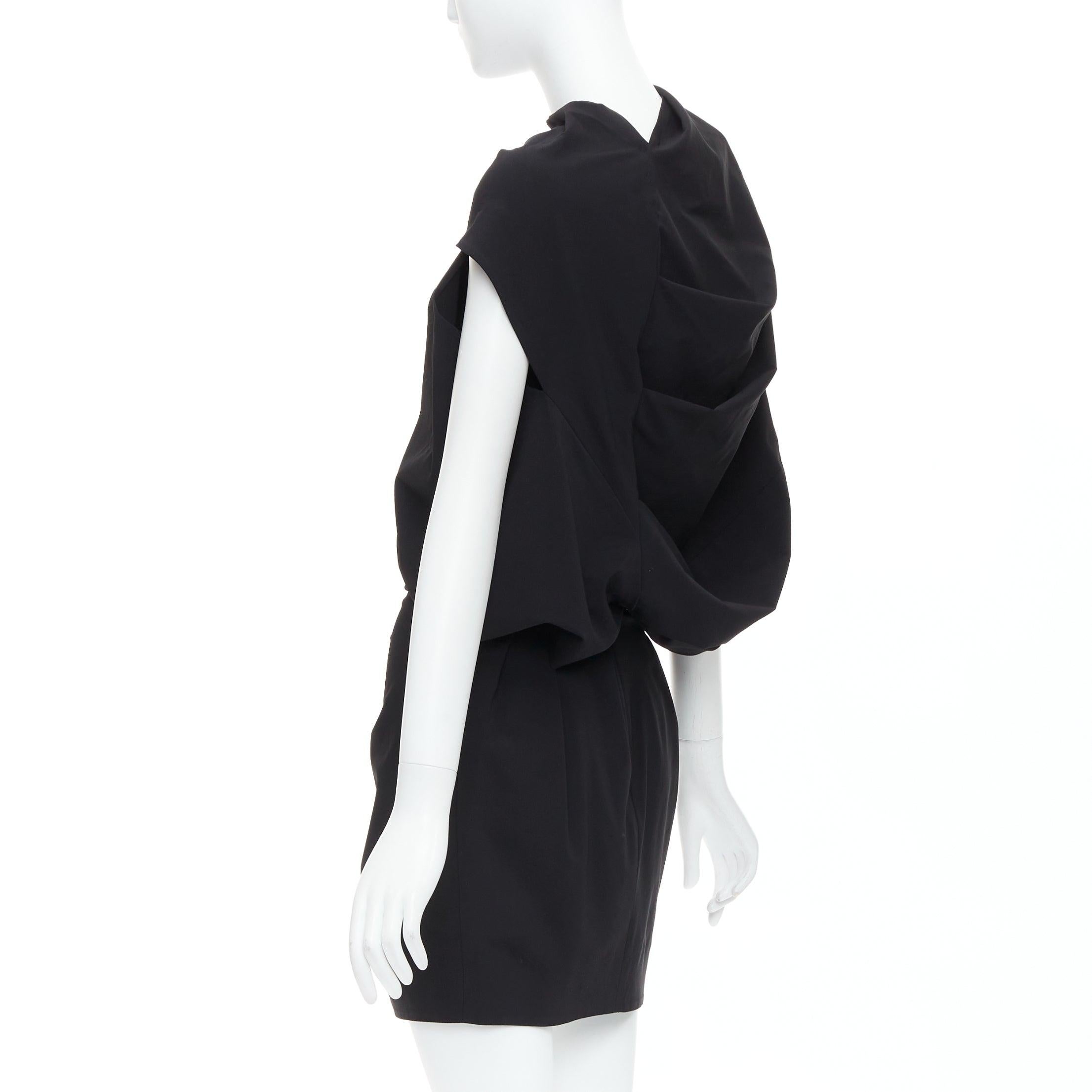 DONNA KARAN black drape cowl wrap front ruched dress US2 S For Sale 1