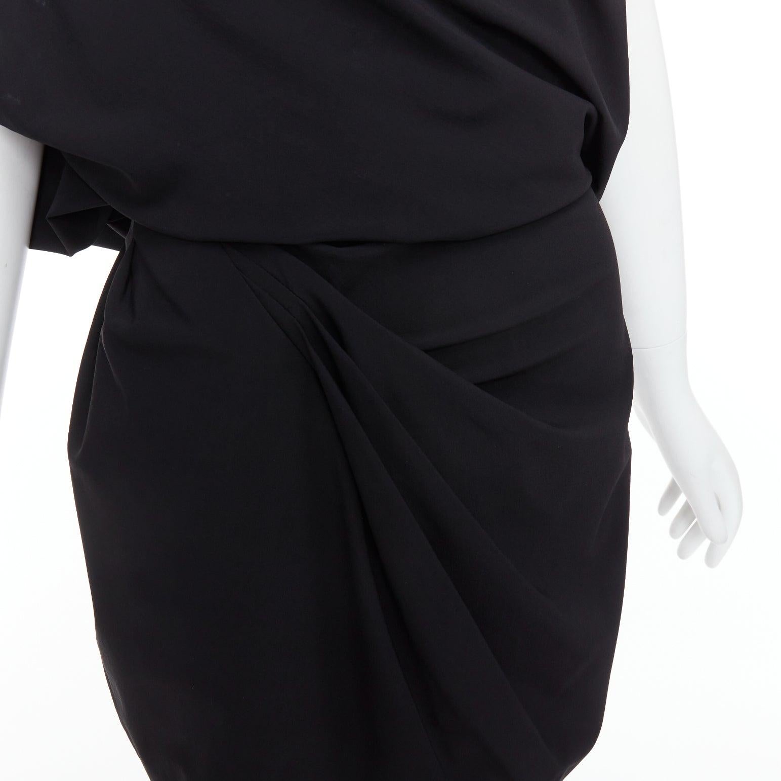 DONNA KARAN black drape cowl wrap front ruched dress US2 S For Sale 4