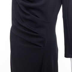 DONNA KARAN black draped cowl neck long sleeve midi dress L