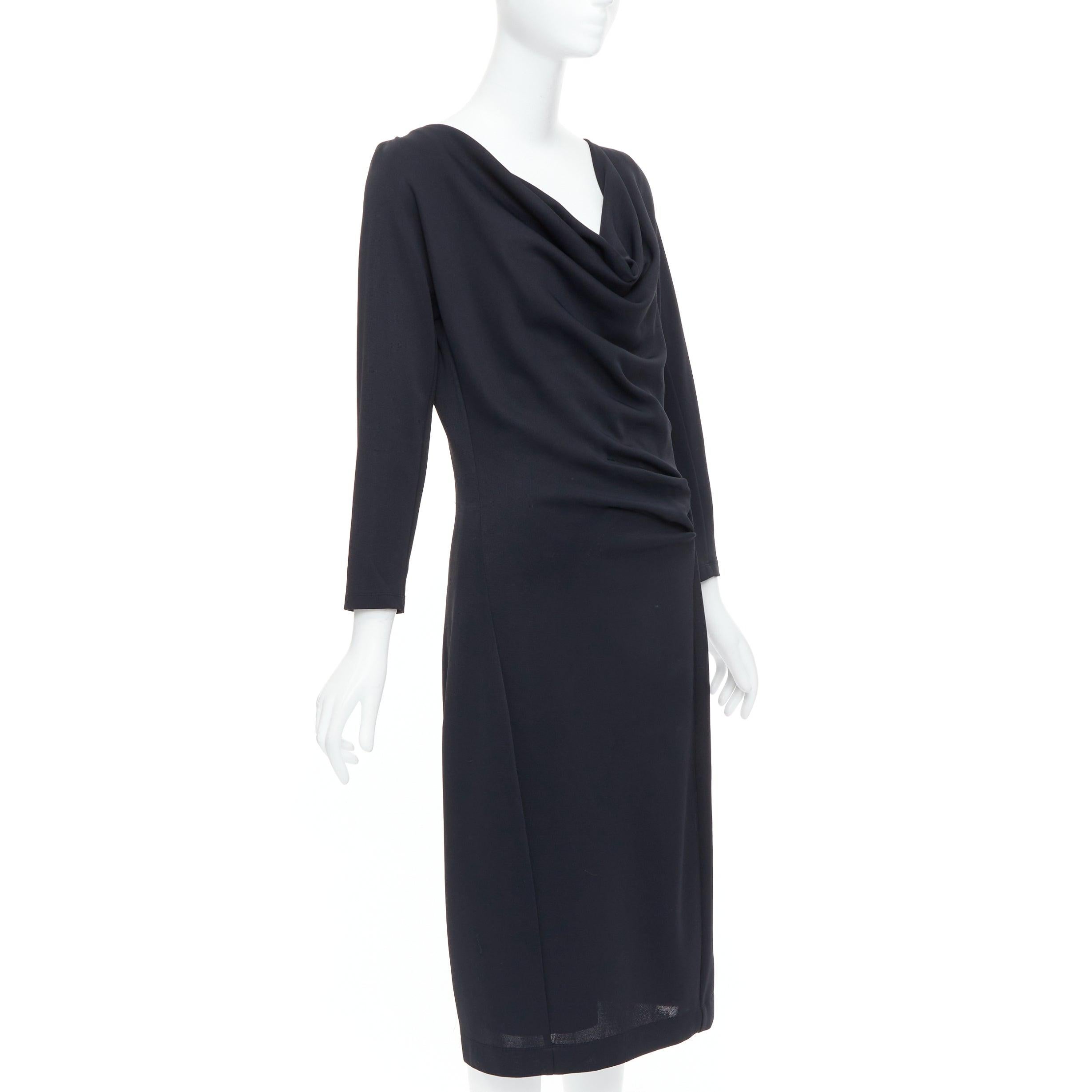 DONNA KARAN vestido midi negro drapeado de manga larga y cuello alto L Negro en venta
