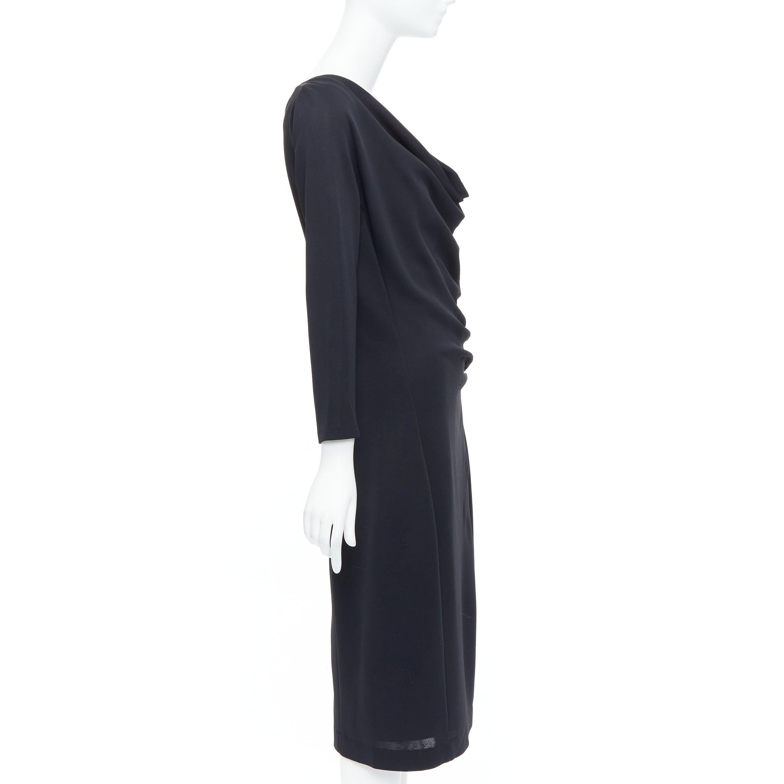 DONNA KARAN vestido midi negro drapeado de manga larga y cuello alto L en Bueno estado para la venta en Hong Kong, NT