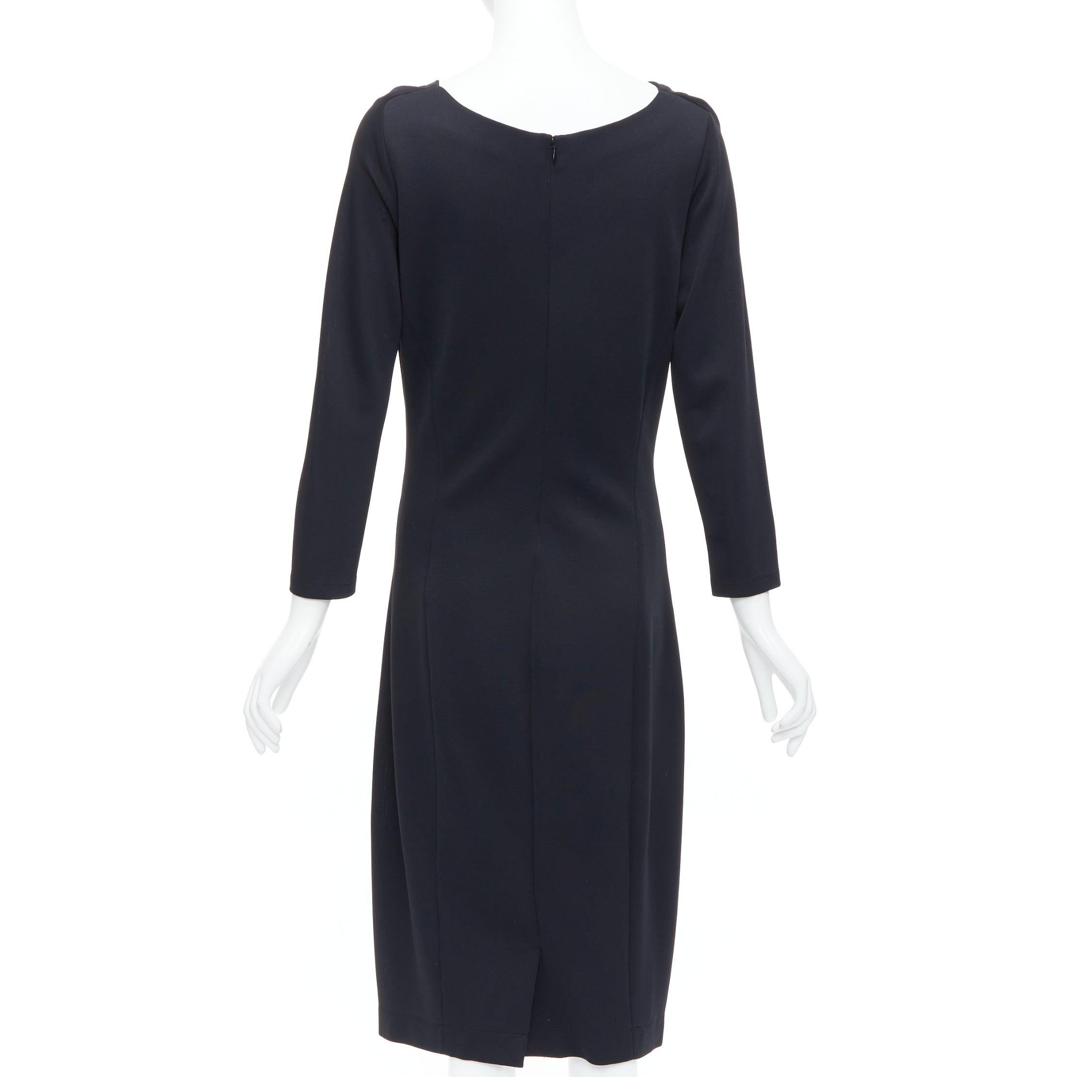 De las mujeres DONNA KARAN vestido midi negro drapeado de manga larga y cuello alto L en venta