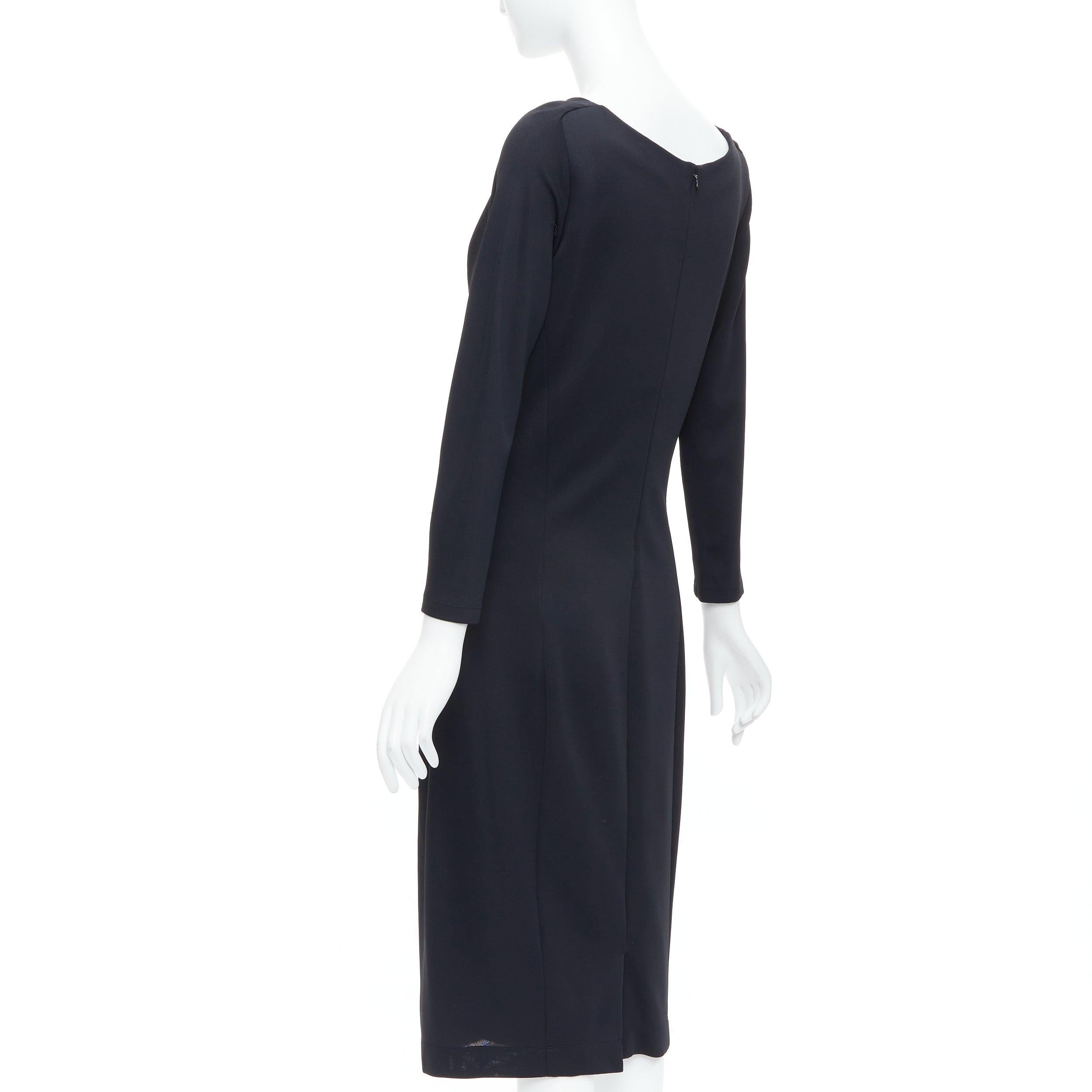DONNA KARAN vestido midi negro drapeado de manga larga y cuello alto L en venta 1