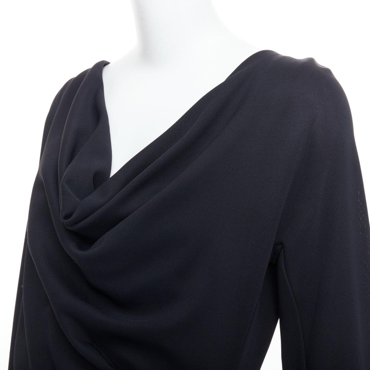 DONNA KARAN vestido midi negro drapeado de manga larga y cuello alto L en venta 2
