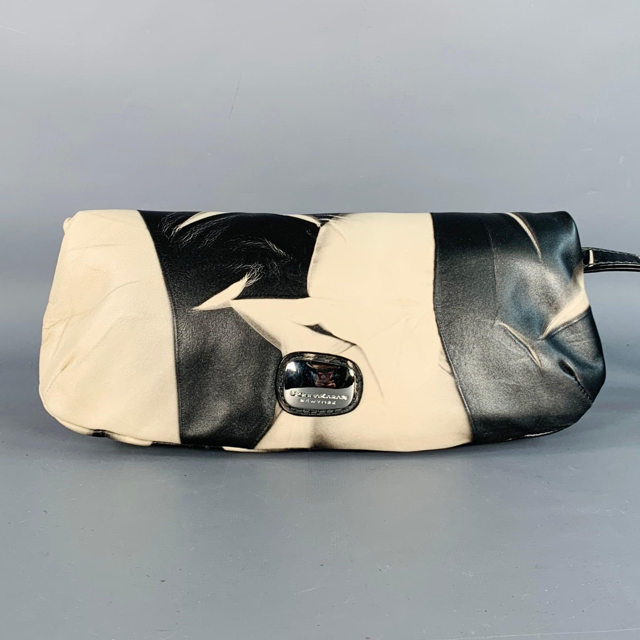 DONNA KARAN Schwarz-grau marmoriertes Leder Handgelenkstasche Clutch Handtasche im Zustand „Gut“ im Angebot in San Francisco, CA