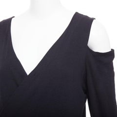 DONNA KARAN black jersey cold shoulder long sleeve side drape dress L