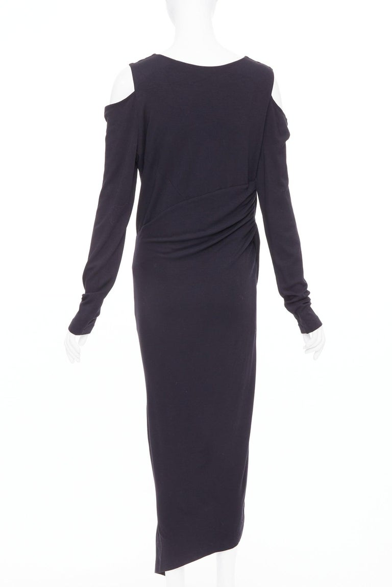 DONNA KARAN black jersey cold shoulder long sleeve side drape dress L For Sale at 1stDibs DONNA KARAN black jersey cold shoulder long sleeve side drape dress L For Sale at 1stDibs