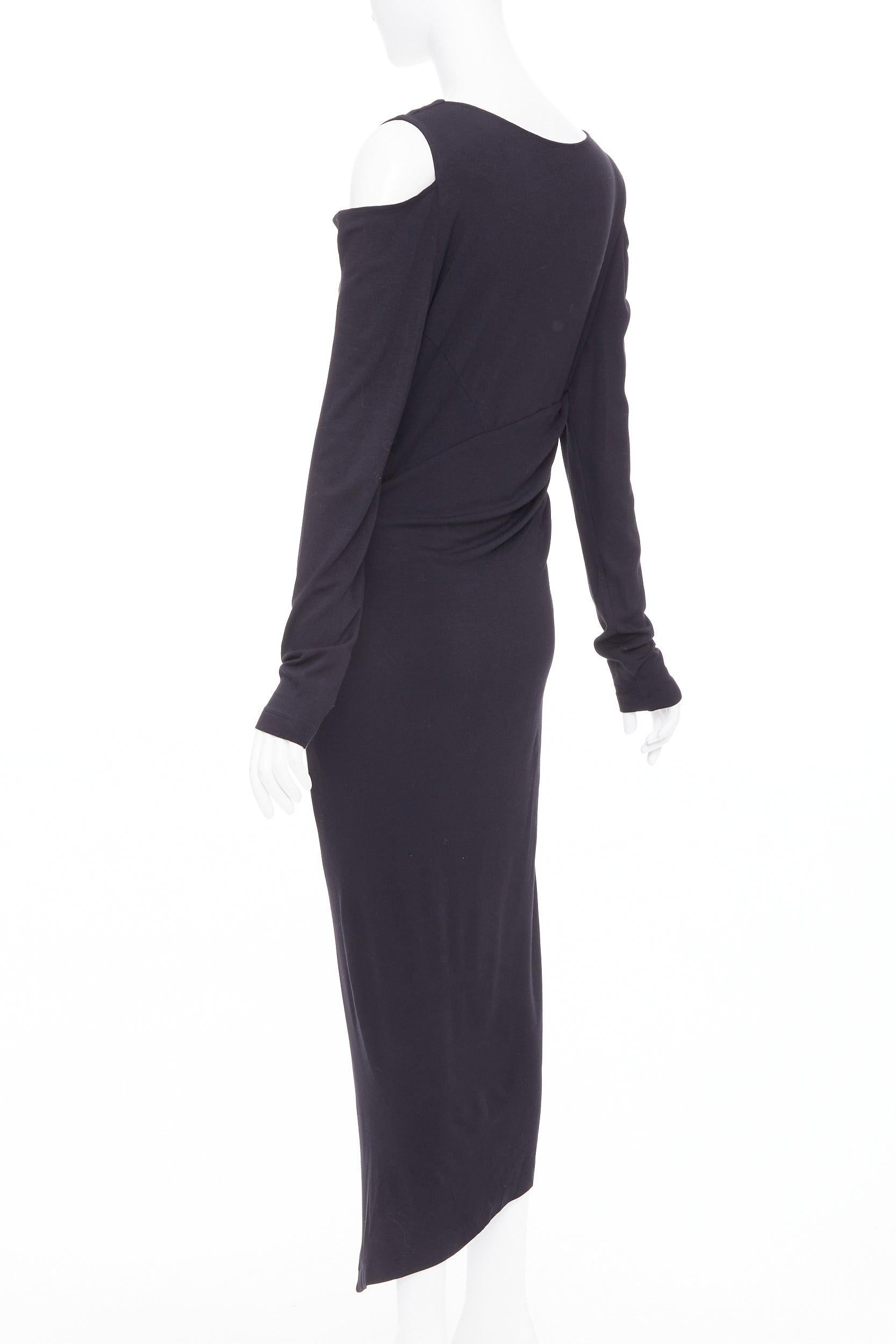 Donna Karan, abito in jersey nero a spalla fredda e manica lunga con drappeggio laterale L in vendita 2
