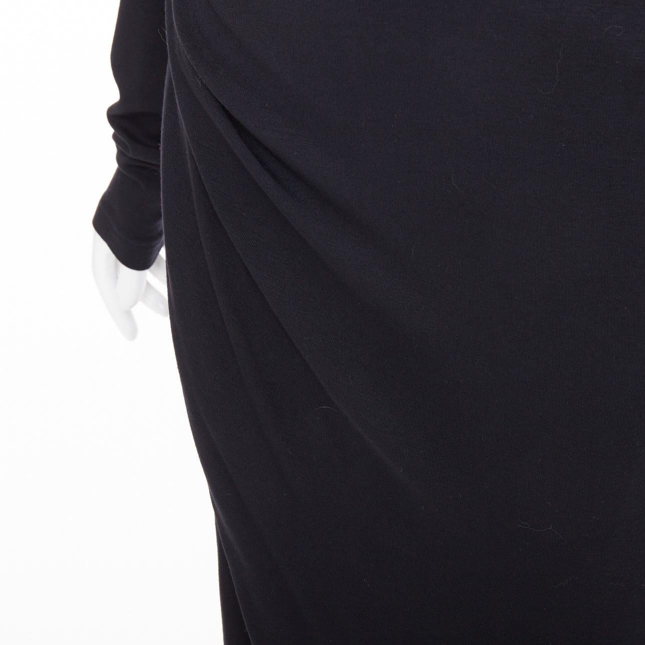 Donna Karan, abito in jersey nero a spalla fredda e manica lunga con drappeggio laterale L in vendita 3