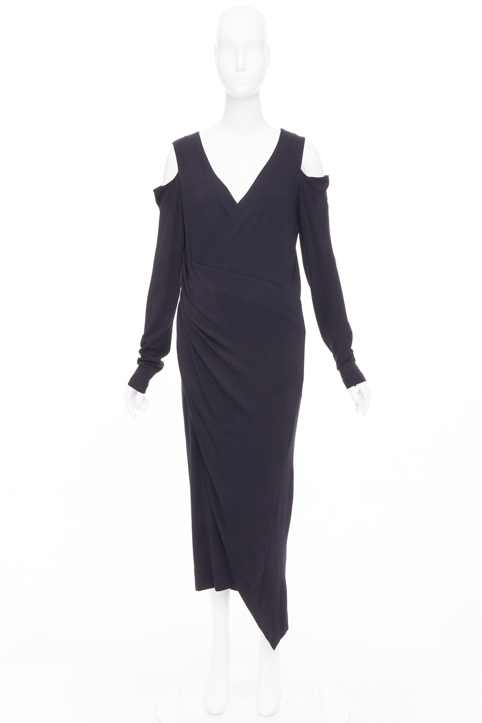 Donna Karan, abito in jersey nero a spalla fredda e manica lunga con drappeggio laterale L in vendita 5