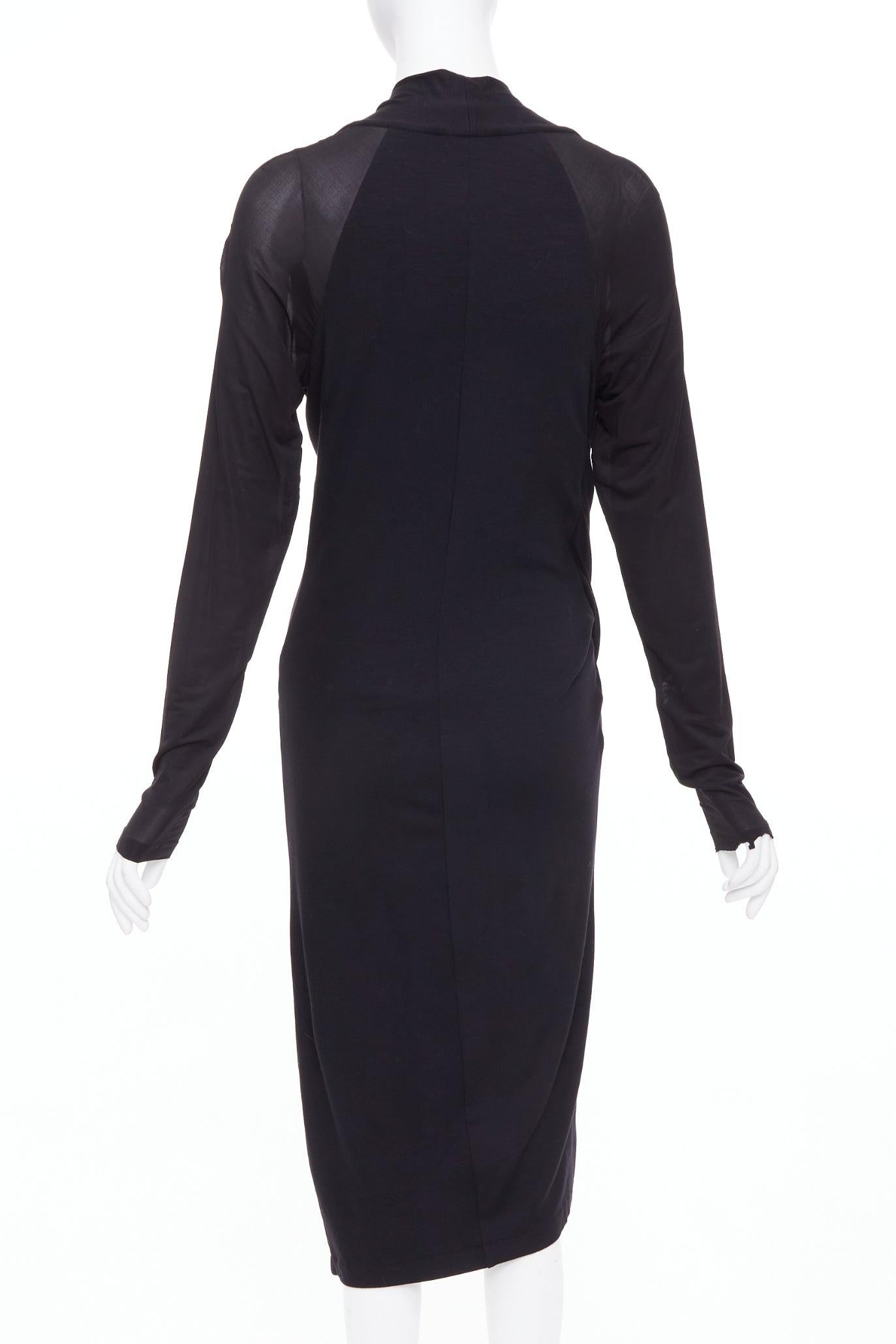 DONNA KARAN noir jersey transparent maille raglan drapé robe plongeante haute et basse L. État moyen - En vente à Hong Kong, NT