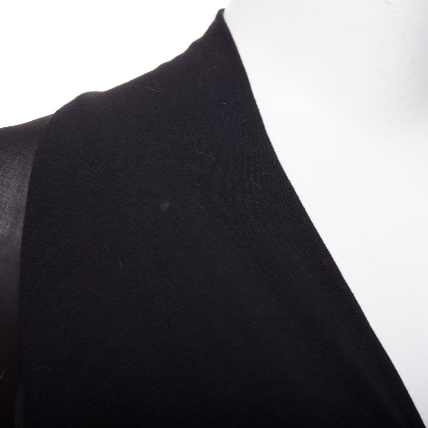 DONNA KARAN noir jersey transparent maille raglan drapé robe plongeante haute et basse L. en vente 1