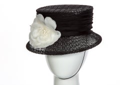 Donna Karan Black Lace Ivory Floral-Accent Majorette Hat