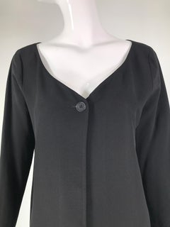 Donna Karan Black Silk Crepe Open Front Jacket With Pockets 1980s