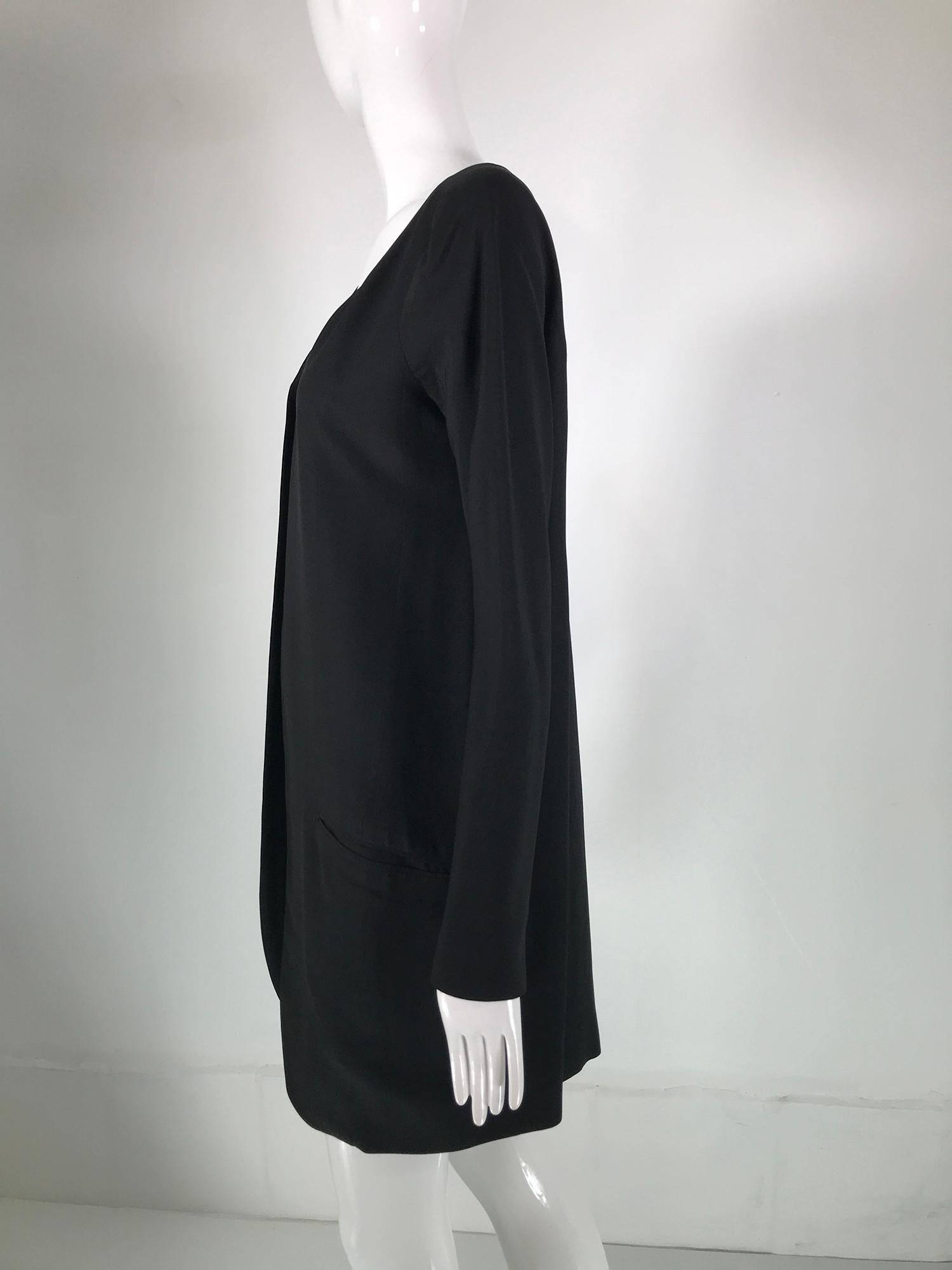 Women's  Donna Karan Black Silk Crepe Open Front Jacket With Pockets 1980s For Sale