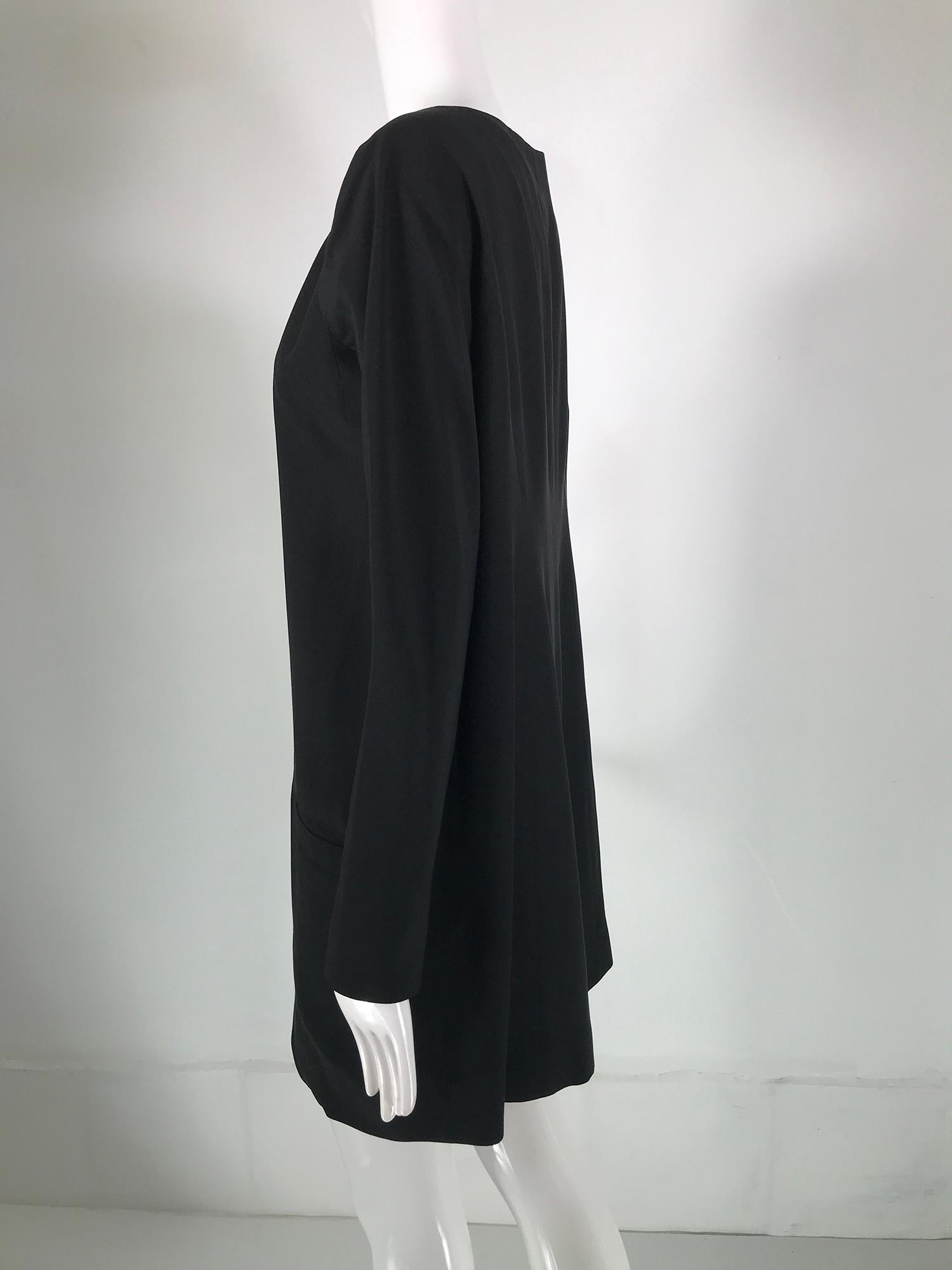  Donna Karan Black Silk Crepe Open Front Jacket With Pockets 1980s For Sale 1