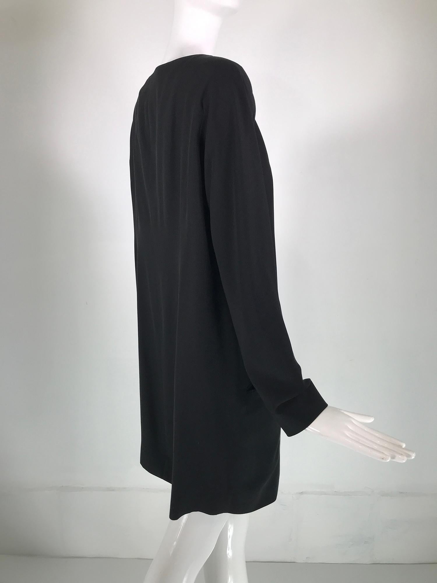  Donna Karan Black Silk Crepe Open Front Jacket With Pockets 1980s For Sale 4