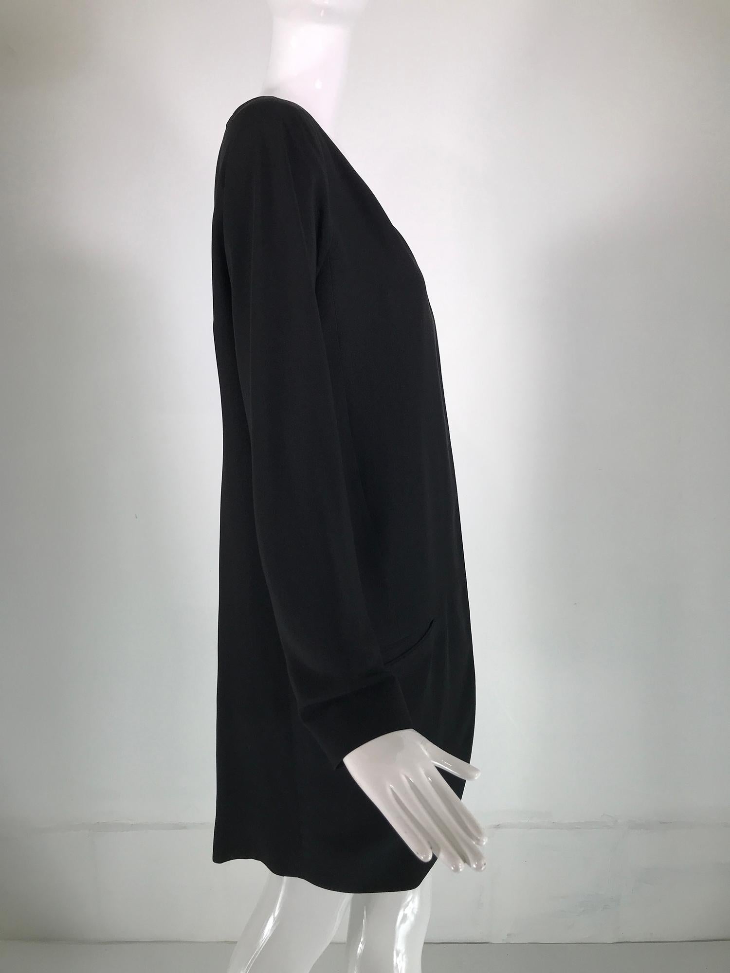  Donna Karan Black Silk Crepe Open Front Jacket With Pockets 1980s For Sale 5