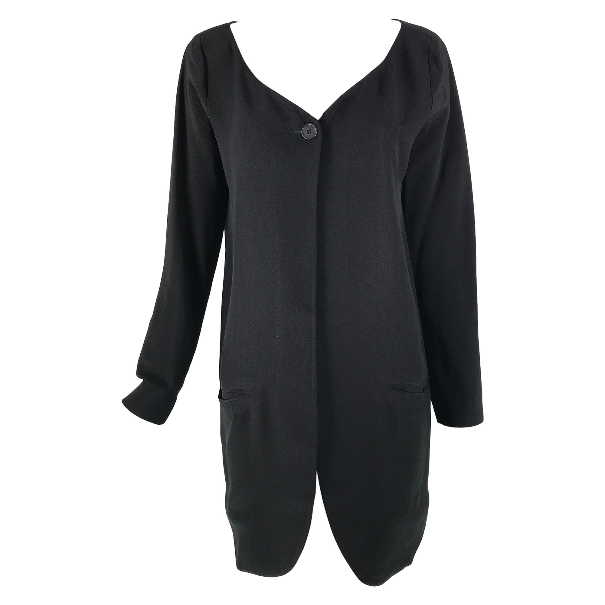Donna Karan - Veste en crêpe de soie noir ouverte sur le devant avec poches, années 1980 en vente