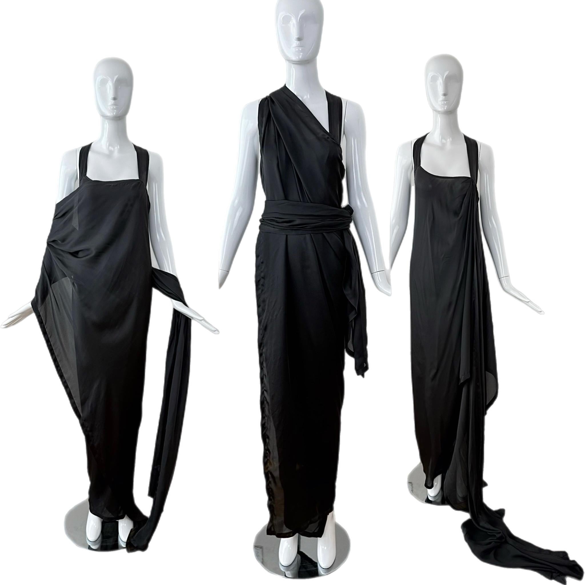 DONNA KARAN Schwarzes Grecian Wrap Abendkleid Maxikleid aus Seide im Zustand „Gut“ im Angebot in Leonardo, NJ
