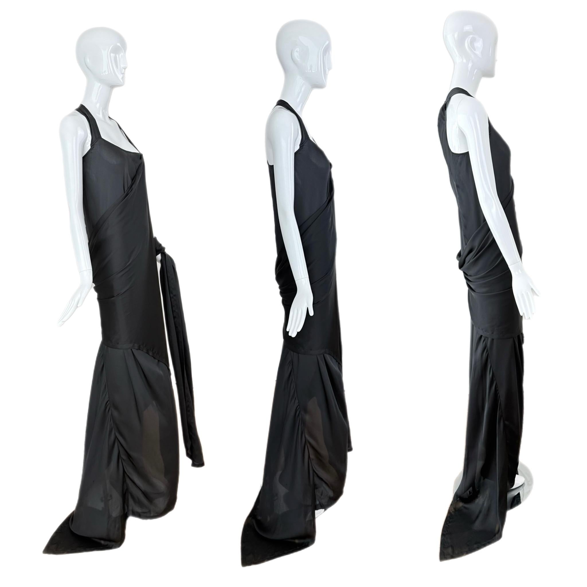 DONNA KARAN Schwarzes Grecian Wrap Abendkleid Maxikleid aus Seide Damen im Angebot