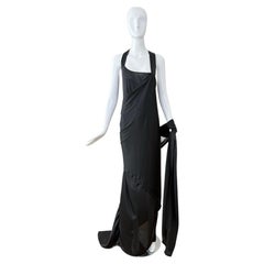 DONNA KARAN Black Silk Grecian Wrap Evening Gown Maxi Dress