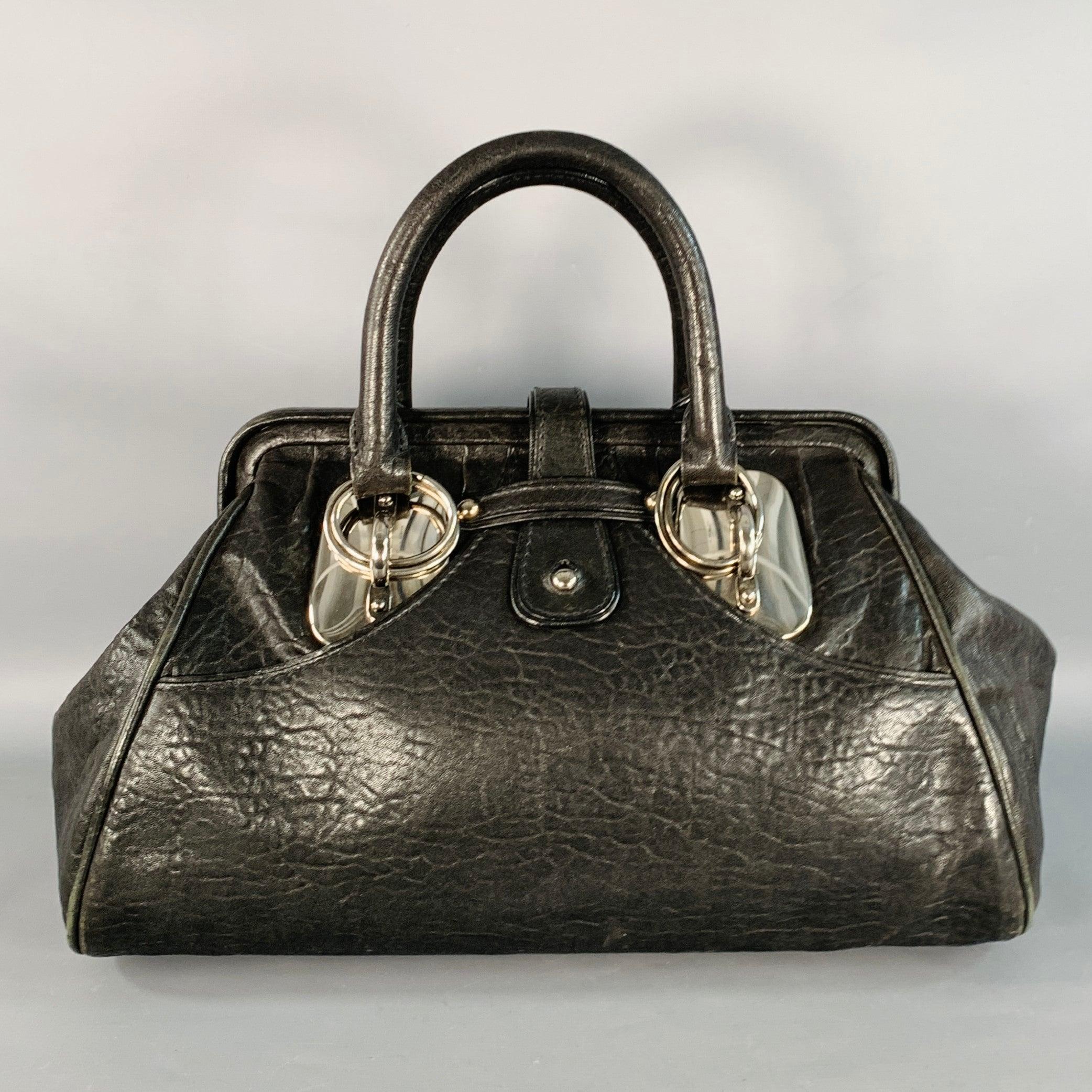 Noir DONNA KARAN Sac à main de médecin en cuir noir et argenté en vente