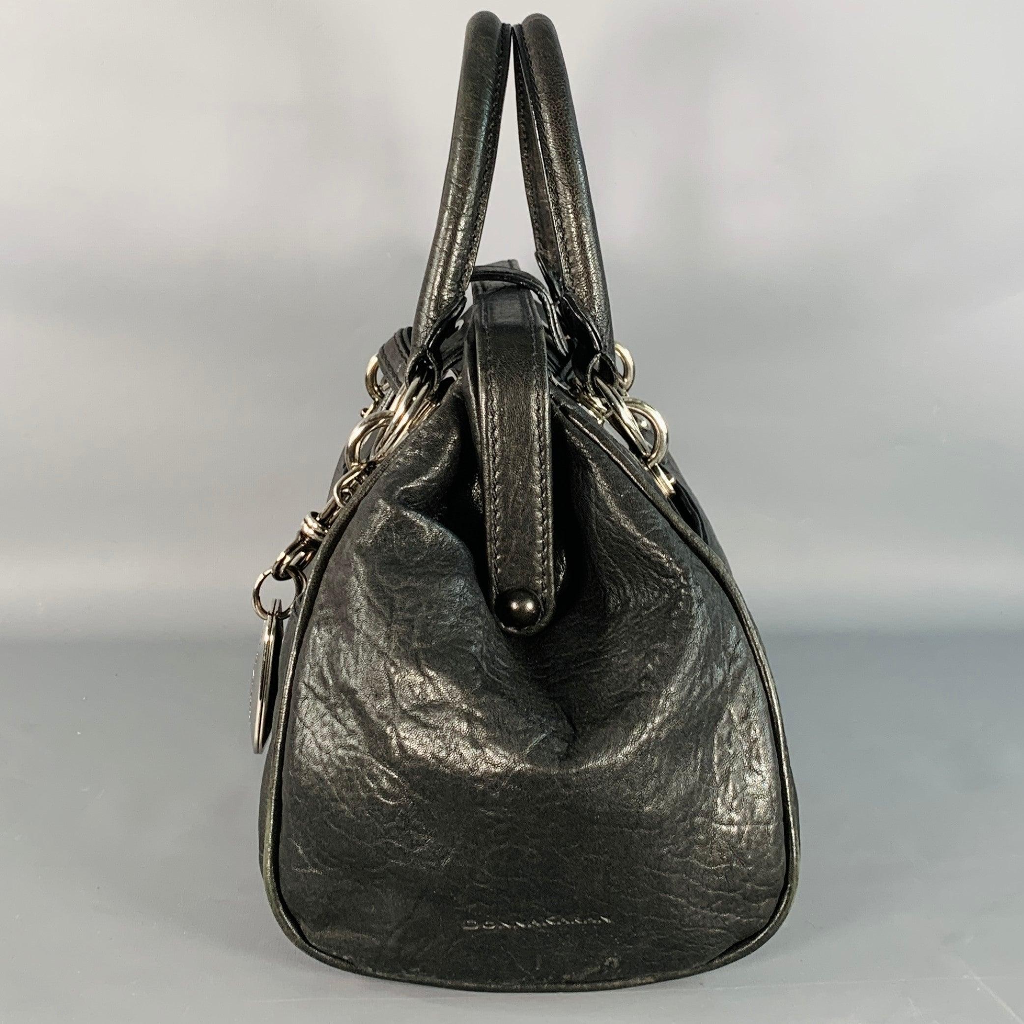 DONNA KARAN Sac à main de médecin en cuir noir et argenté Bon état - En vente à San Francisco, CA