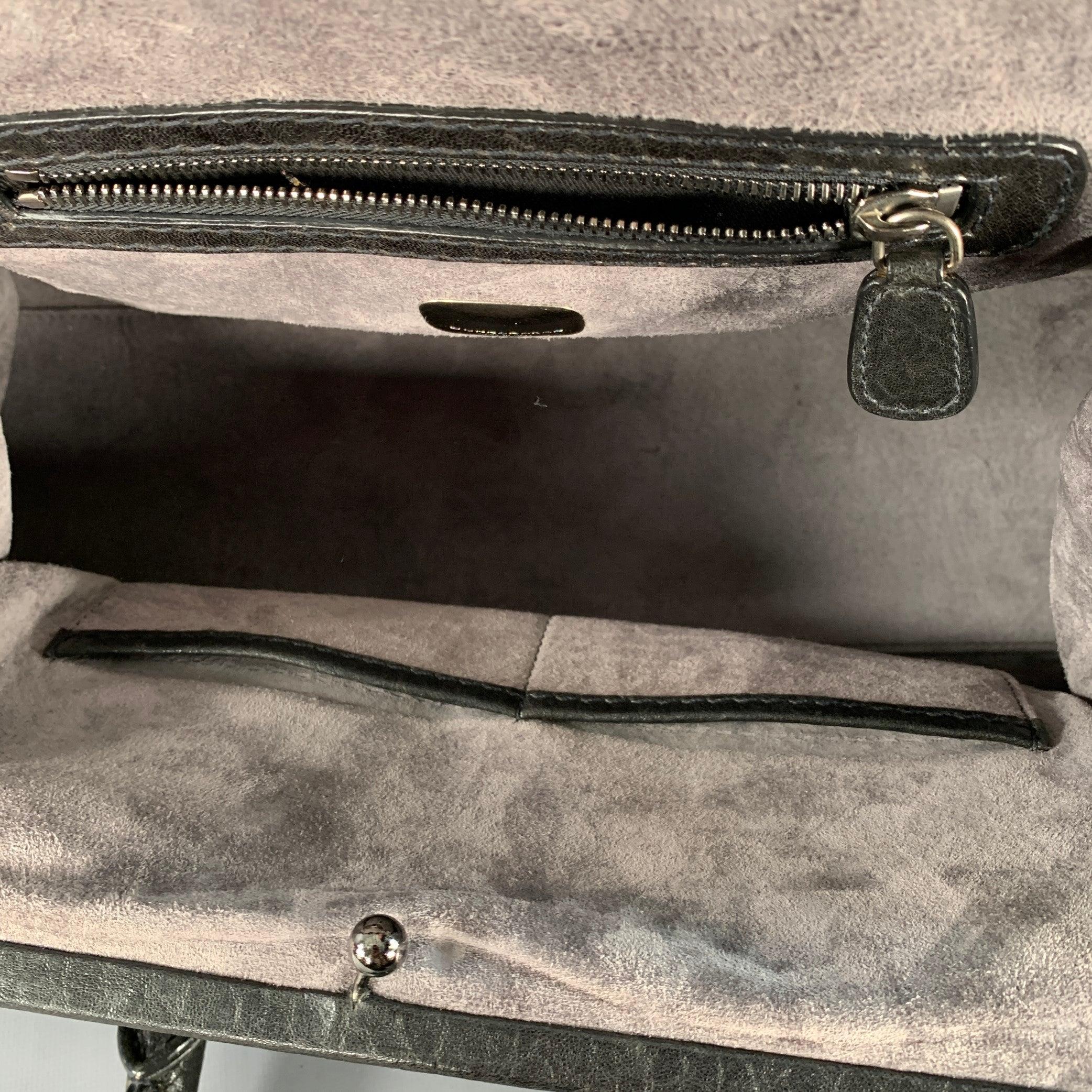 DONNA KARAN Sac à main de médecin en cuir noir et argenté en vente 1
