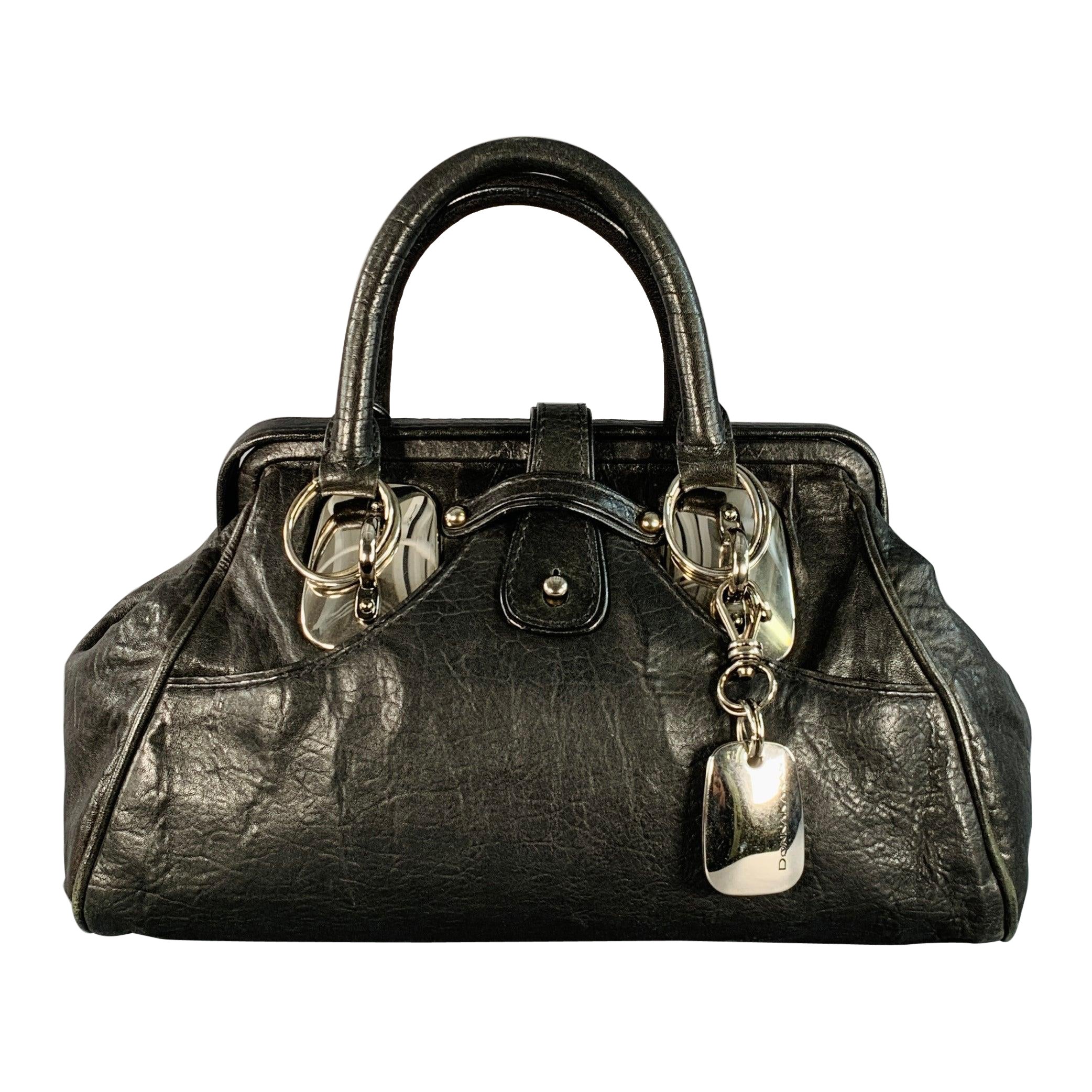 DONNA KARAN Sac à main de médecin en cuir noir et argenté en vente