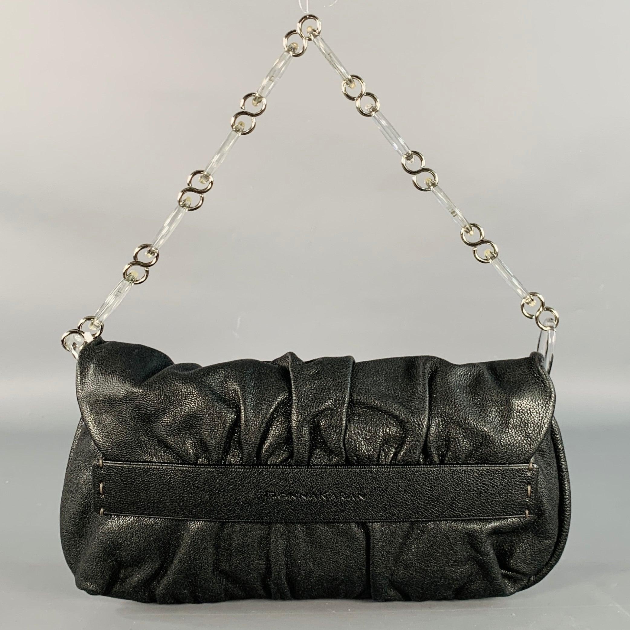 DONNA KARAN Schwarz Silber Leder Umhängetasche im Zustand „Gut“ im Angebot in San Francisco, CA