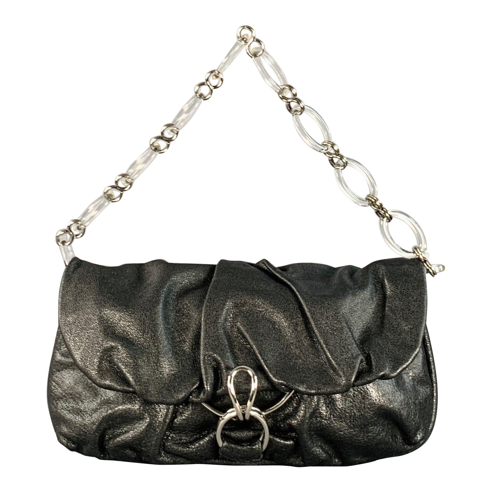 DONNA KARAN Borsa a tracolla in pelle nera e argento