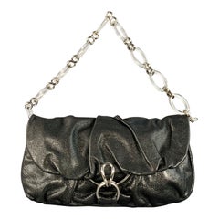 DONNA KARAN Borsa a tracolla in pelle nera e argento