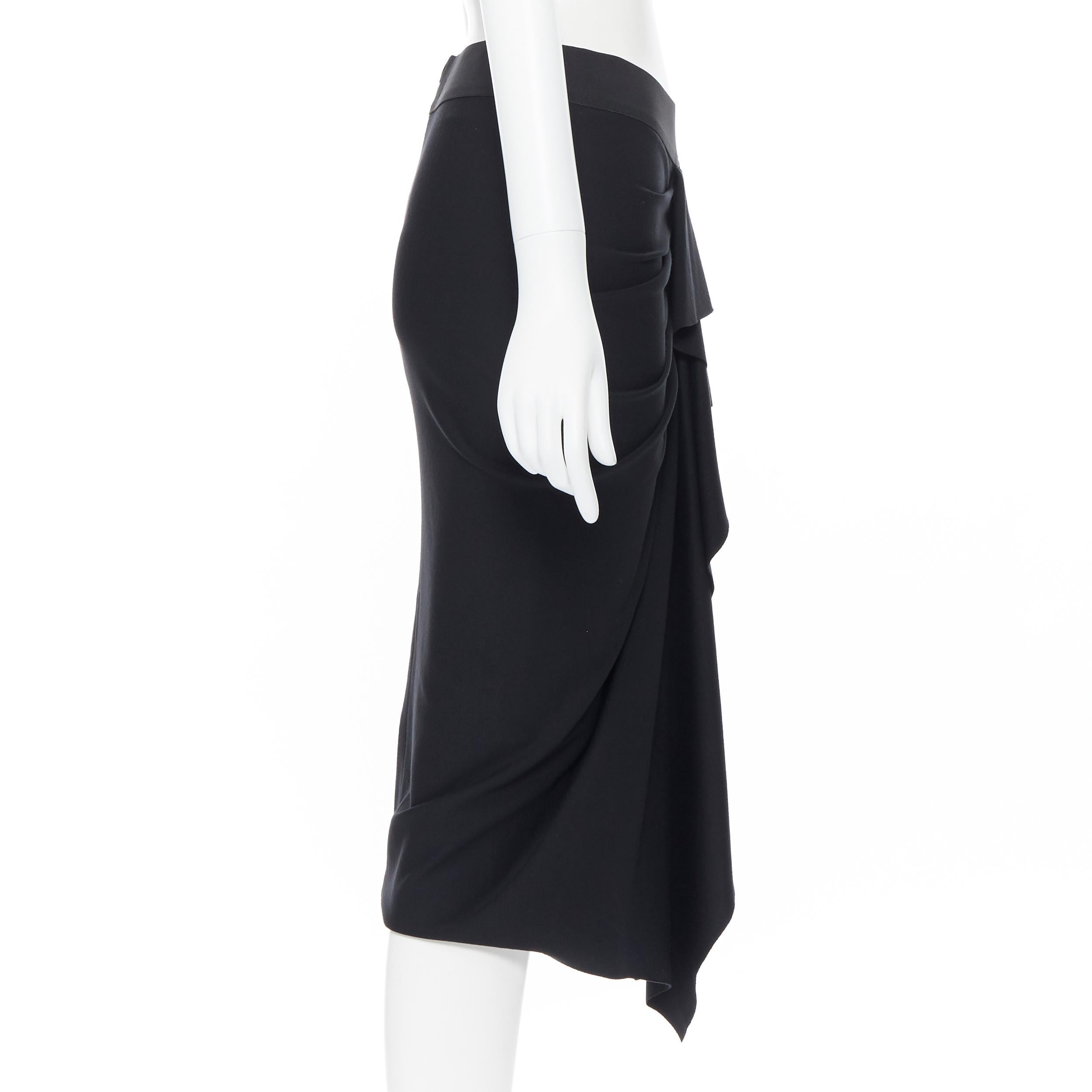 Women's DONNA KARAN black viscose blend elastic waist ruched ruffle skirt US6 26