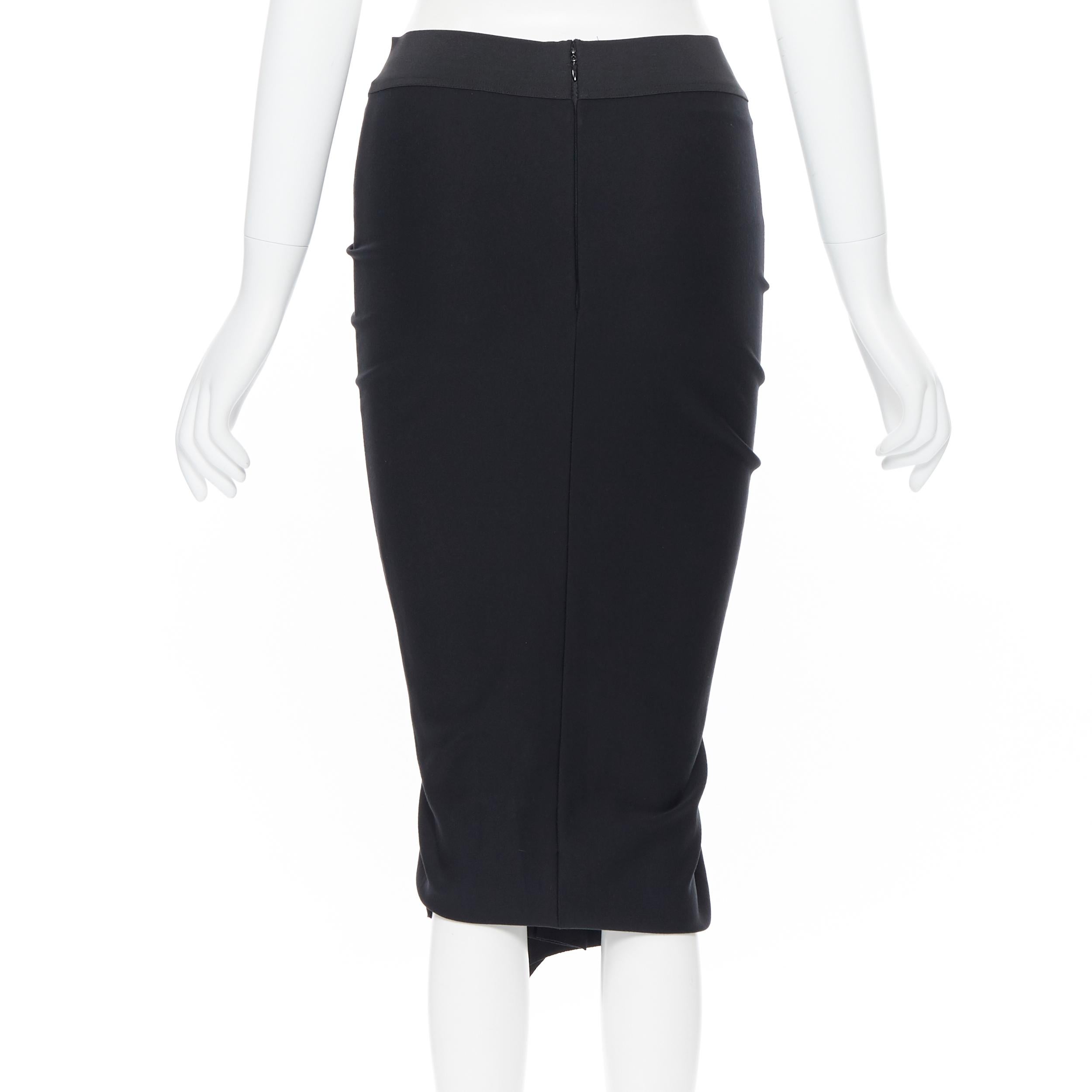 DONNA KARAN black viscose blend elastic waist ruched ruffle skirt US6 26