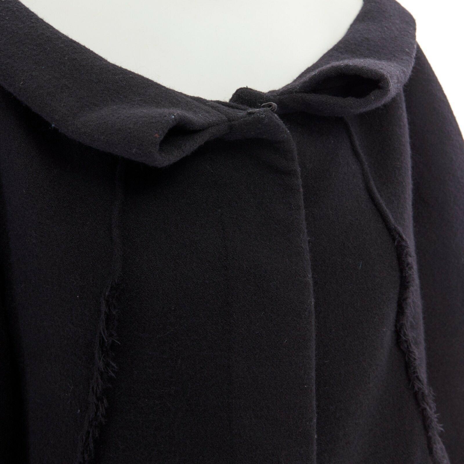 Black DONNA KARAN black wool blend frayed seam concealed button wide neckline jacket S For Sale