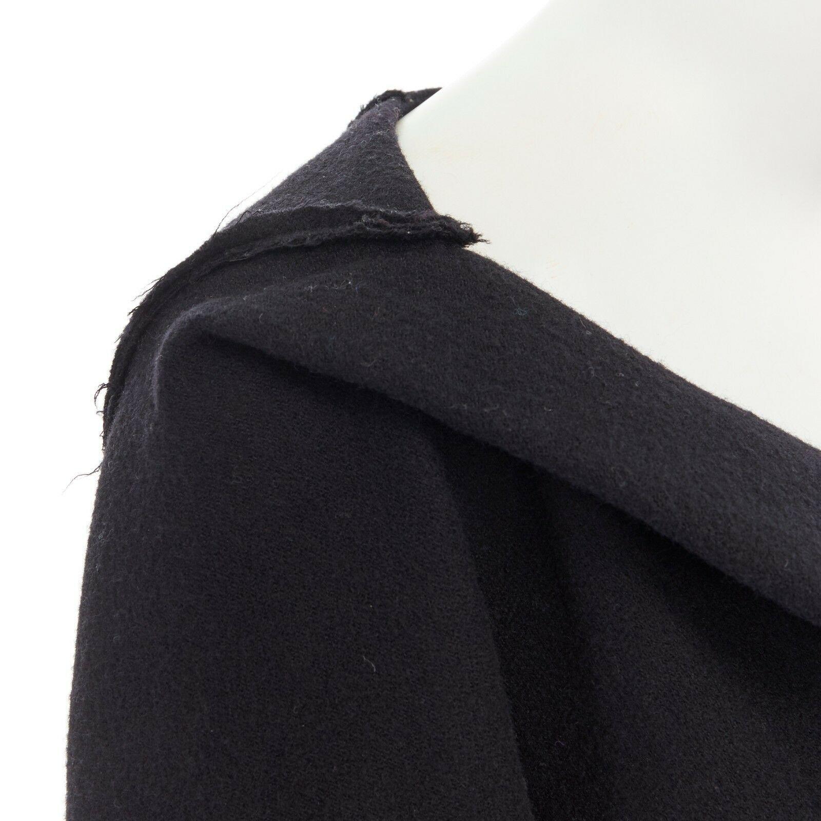 DONNA KARAN black wool blend frayed seam concealed button wide neckline jacket S For Sale 3