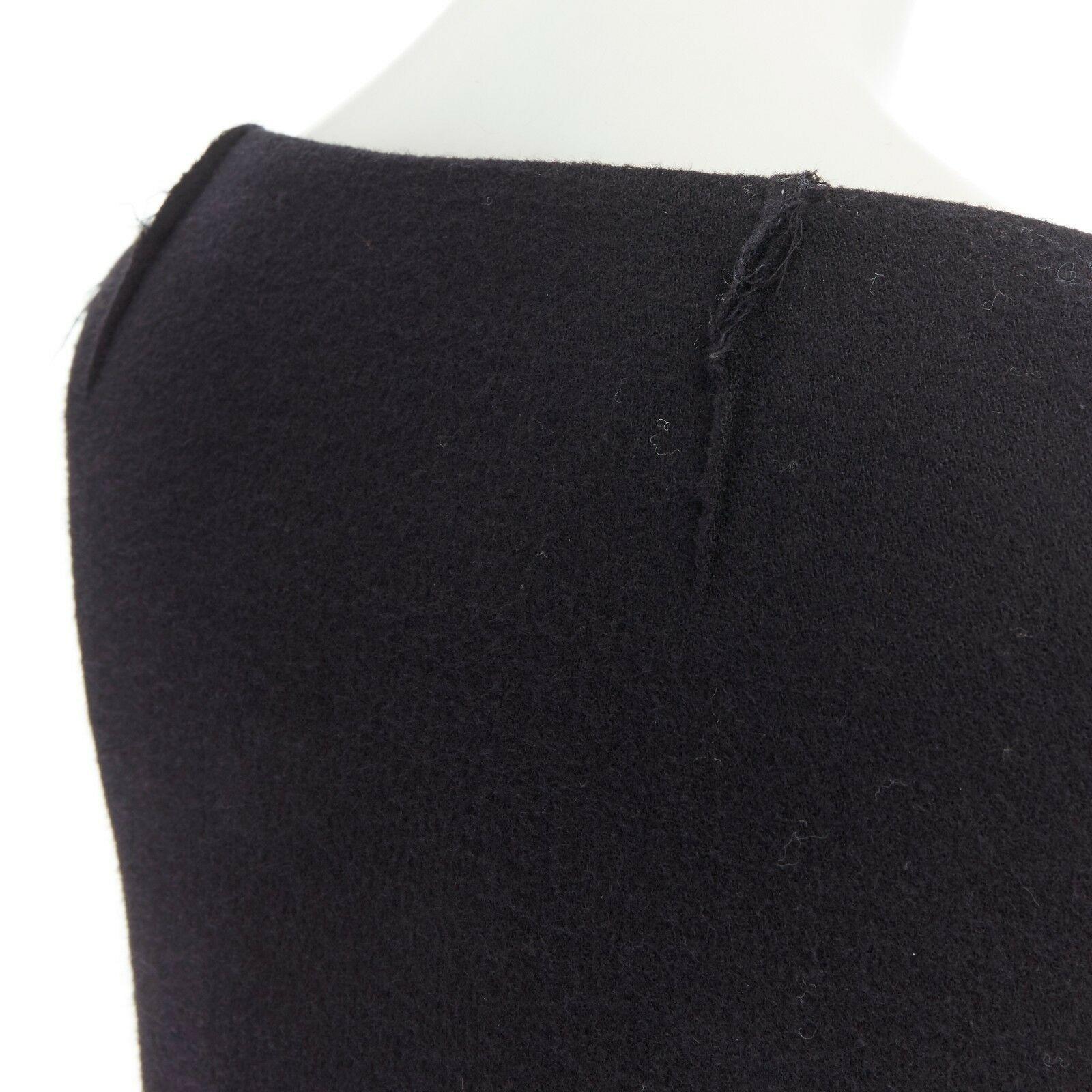 DONNA KARAN black wool blend frayed seam concealed button wide neckline jacket S For Sale 4