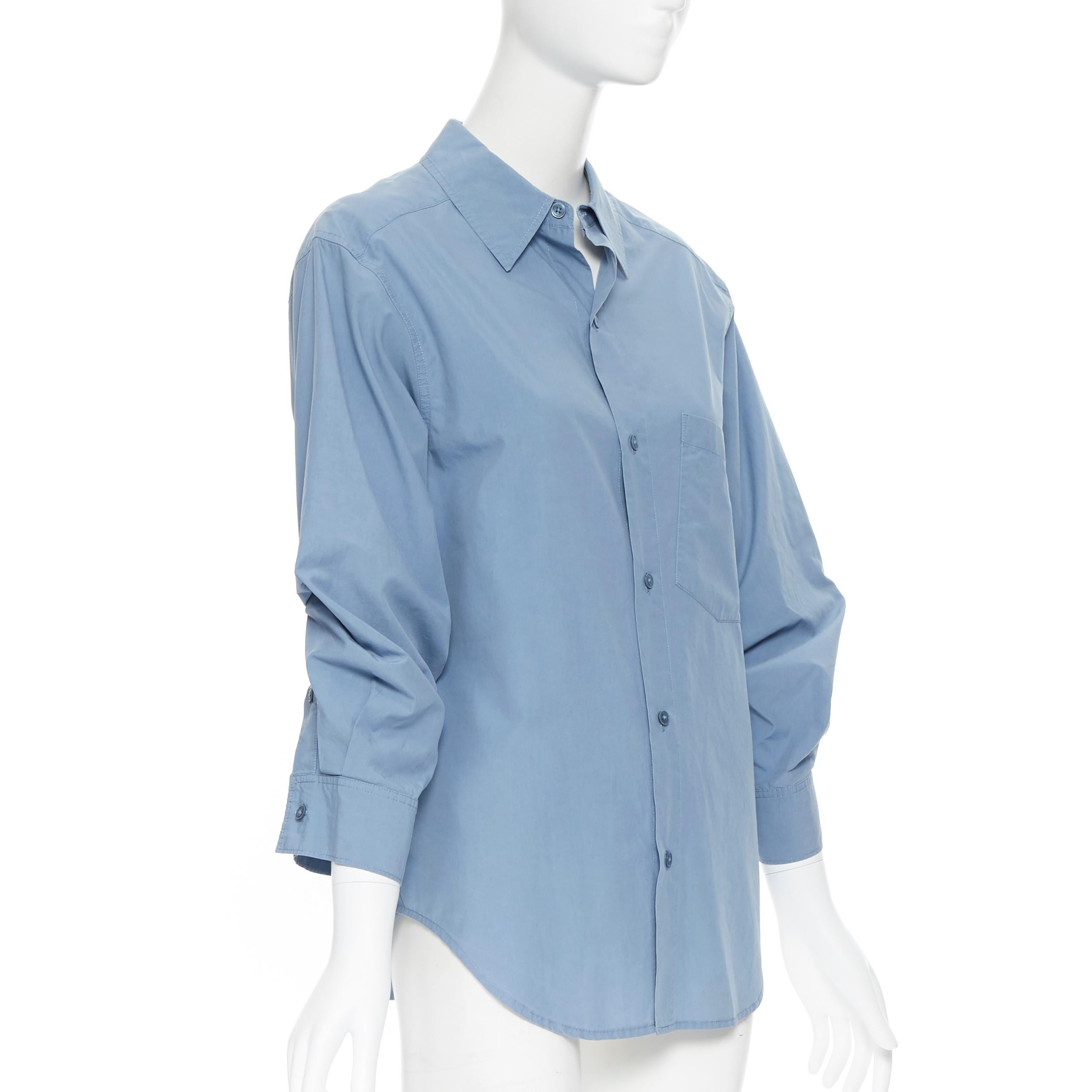 Blue DONNA KARAN blue cotton oversized boxy nipped 3/4 sleeves casual shirt XS
