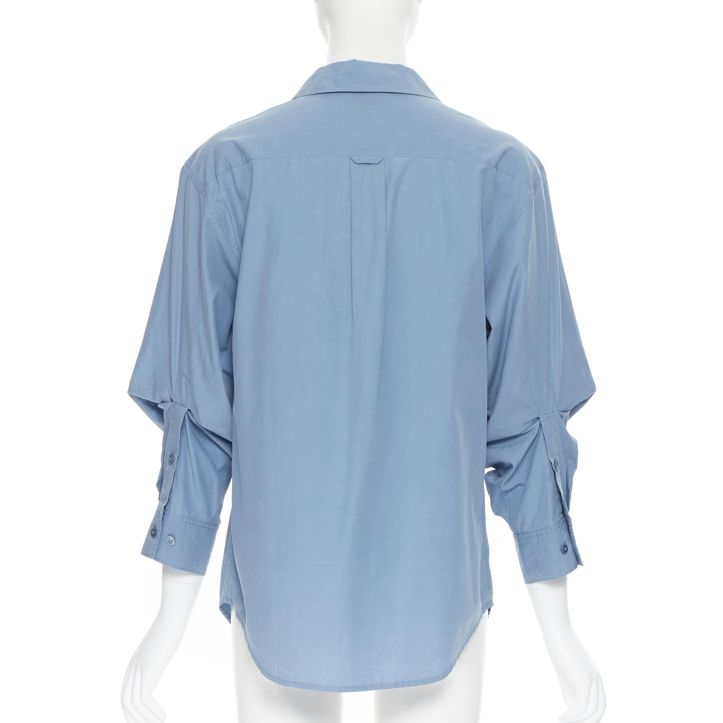 DONNA KARAN blue cotton oversized boxy nipped 3/4 sleeves casual shirt XS In Excellent Condition In Hong Kong, NT