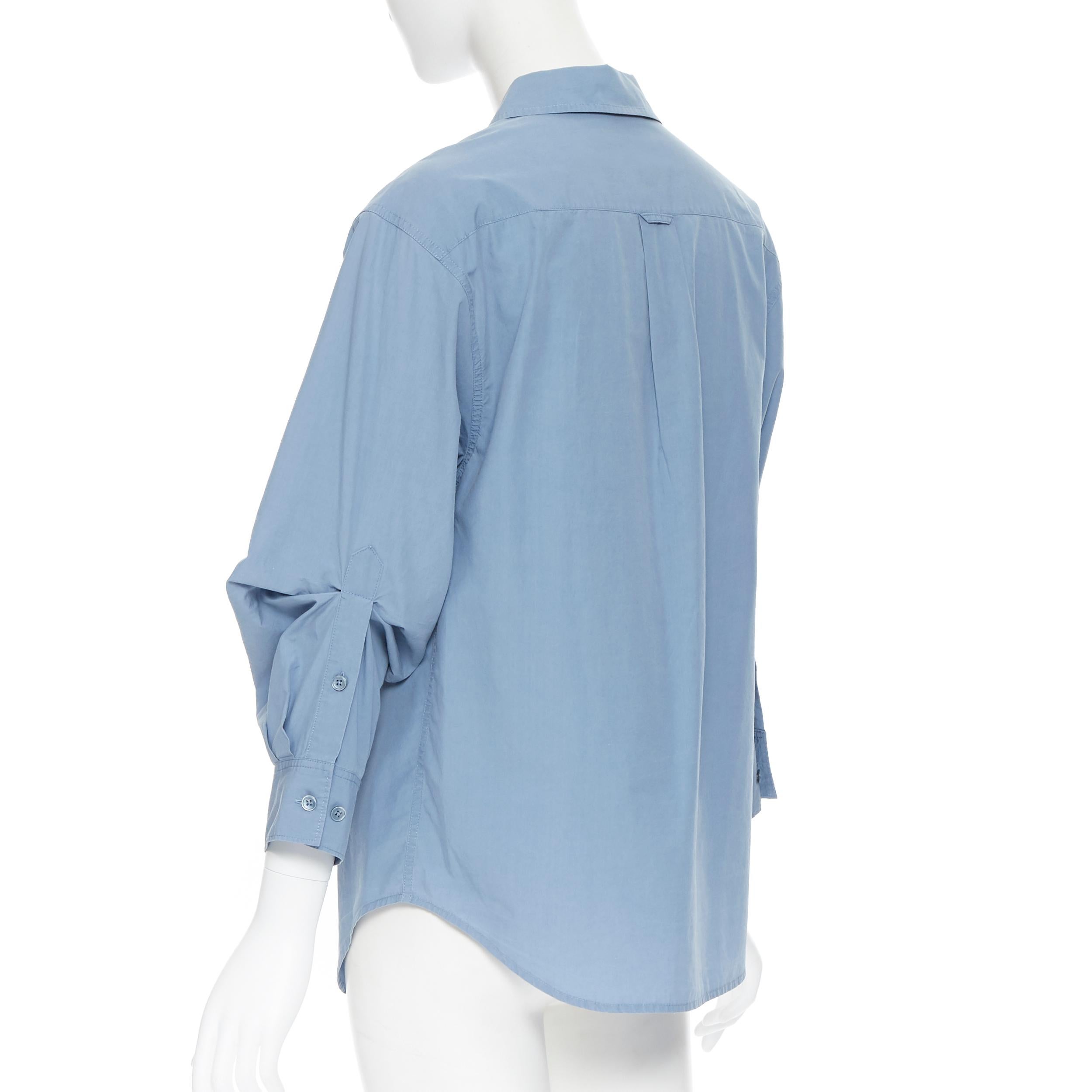 Women's DONNA KARAN blue cotton oversized boxy nipped 3/4 sleeves casual shirt XS