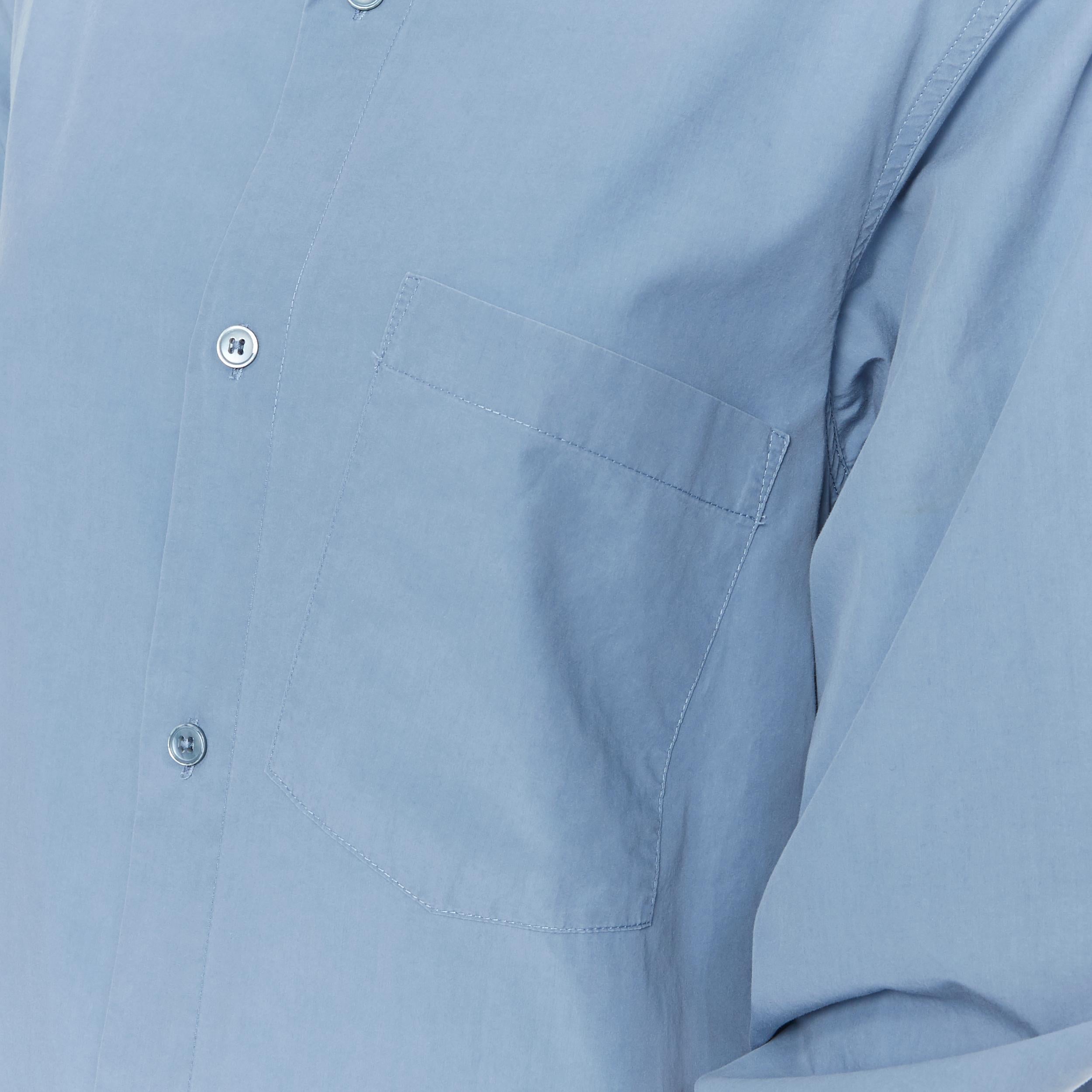 DONNA KARAN blue cotton oversized boxy nipped 3/4 sleeves casual shirt XS 2