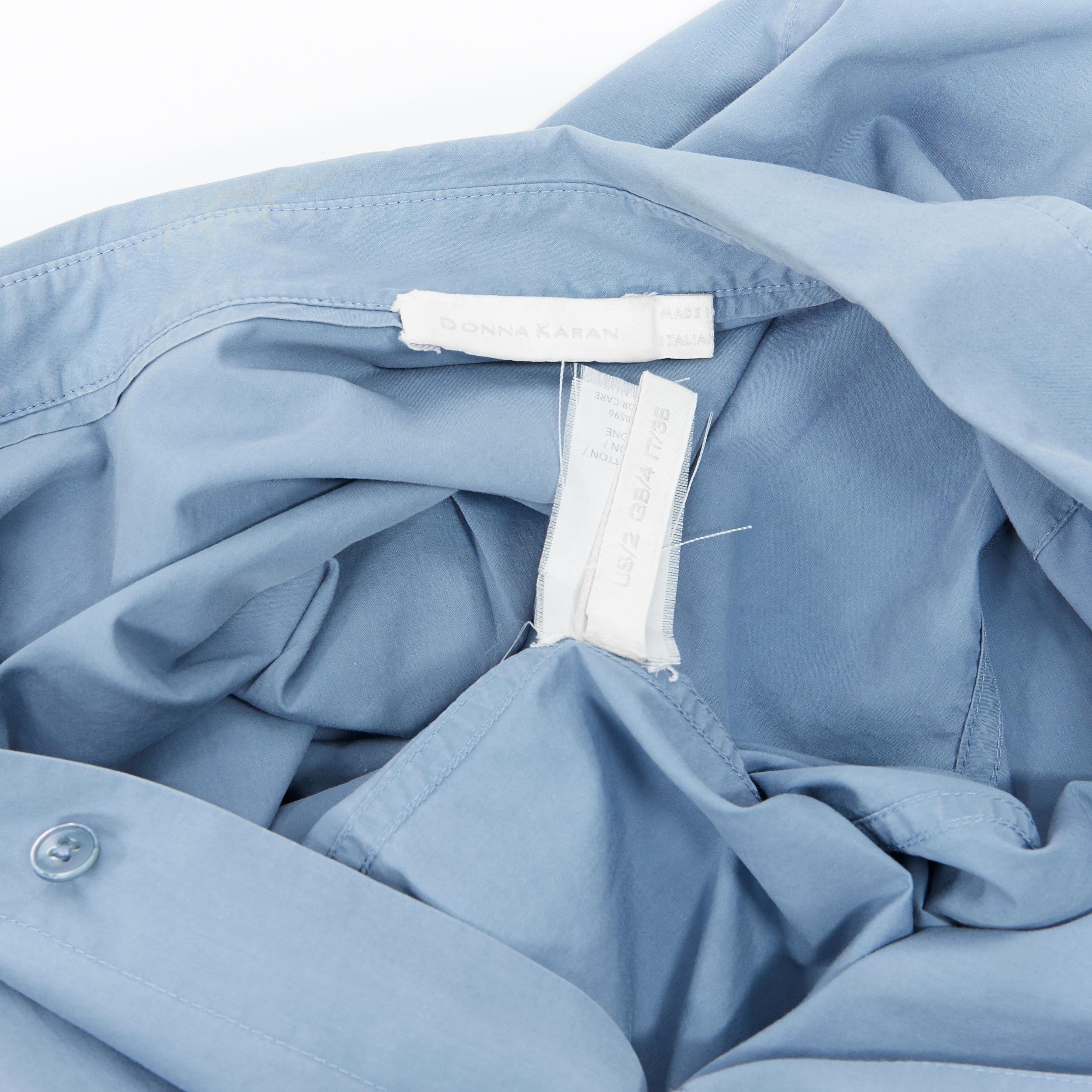 DONNA KARAN blue cotton oversized boxy nipped 3/4 sleeves casual shirt XS 3