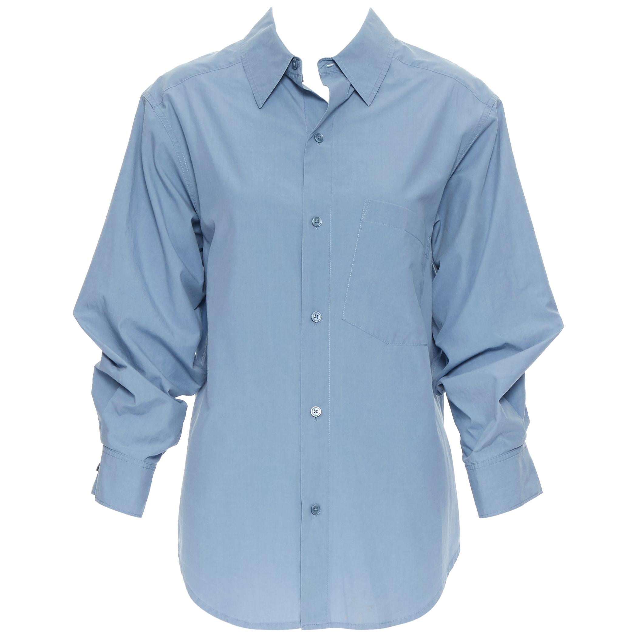 DONNA KARAN blue cotton oversized boxy nipped 3/4 sleeves casual shirt XS