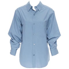 DONNA KARAN blue cotton oversized boxy nipped 3/4 sleeves casual shirt XS