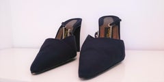 Donna Karan Blue Marine Silk Heels with Chain. Size 9 1/2